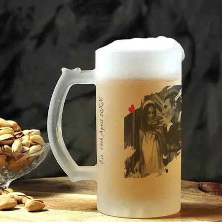 Newlywed Etched Photo Customized Photo Printed Beer Mug