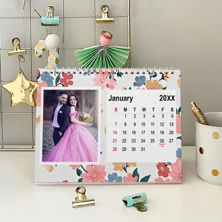 Family Floral Photo Colllage Customized Photo Desk Landscspe Calendar
