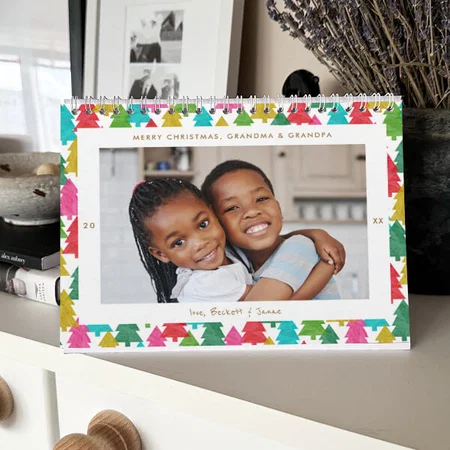 Colorful Paper Trees Christmas Photo Design Customized Photo Desk Landscspe Calendar
