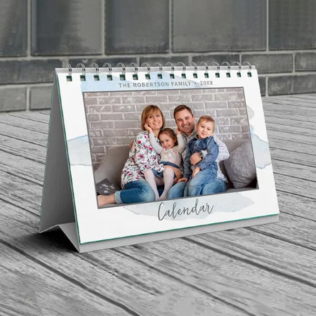 Modern Watercolor Family Photo Colllage Customized Photo Desk Landscspe Calendar