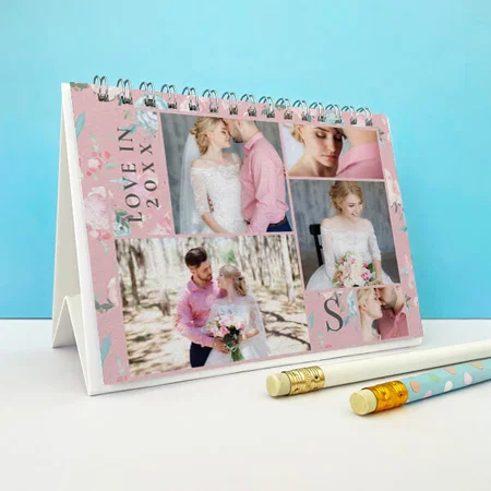 Newlyweds First Year Wedding Photography Collage Customized Photo Desk Landscspe Calendar