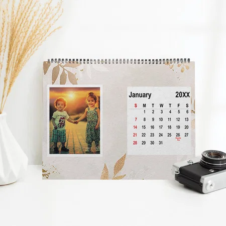 Floral Marble Design Customized Photo Desk Landscspe Calendar
