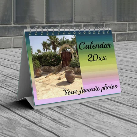 Gradient Color Customized Photo Desk Landscspe Calendar