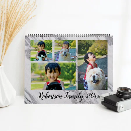 Modern Marble Photo Collage Customized Photo Desk Landscspe Calendar