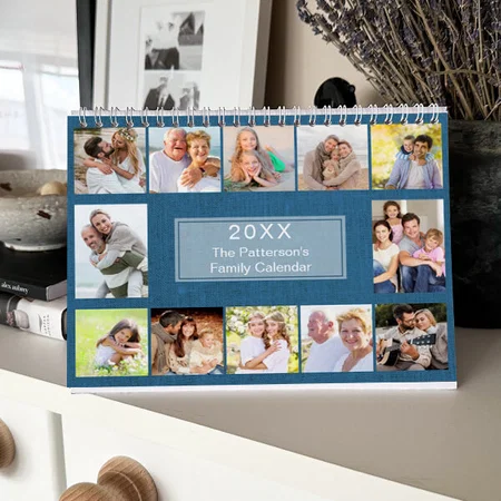 Blue Photo Collage Customized Photo Desk Landscspe Calendar