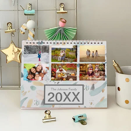 Cute Boho Family Photo Collage Customized Photo Desk Landscspe Calendar