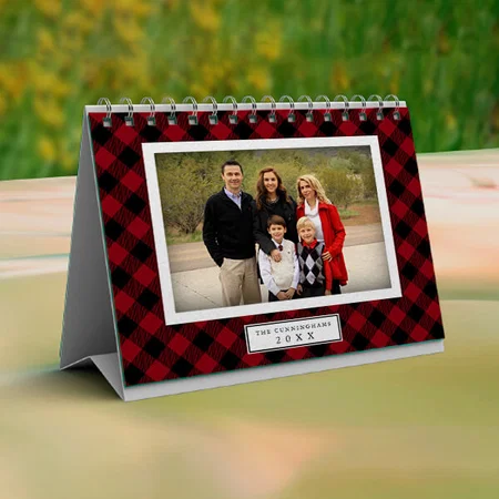 Rustic Buffalo Plaid Photo Customized Photo Desk Landscspe Calendar