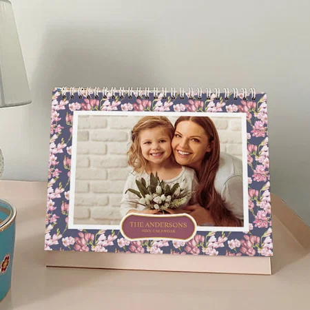 Floral Background Family Photo Customized Photo Desk Landscspe Calendar
