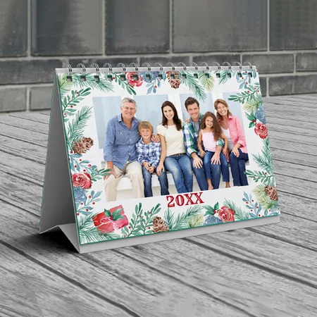 Botanical Floral Pattern Customized Photo Desk Landscspe Calendar
