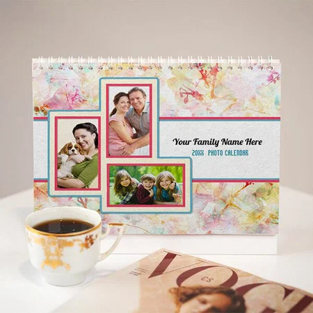 Pretty Watercolor Patterns Design Customized Photo Desk Landscspe Calendar