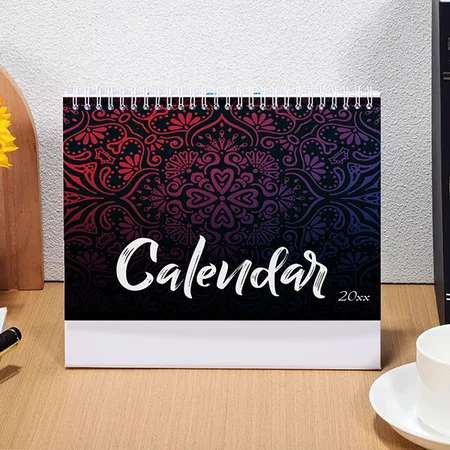Purple gradient Colorful Floral Pattern Customized Photo Desk Landscspe Calendar