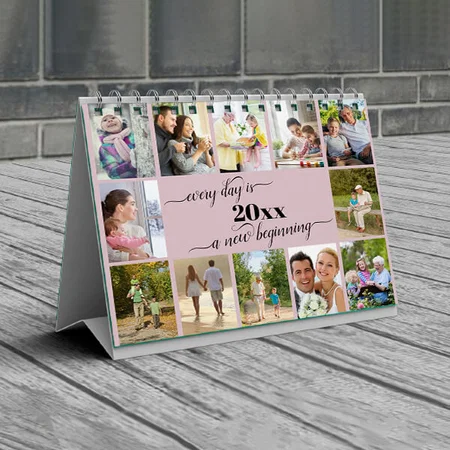 Pink Photo Collage Customized Photo Desk Landscspe Calendar