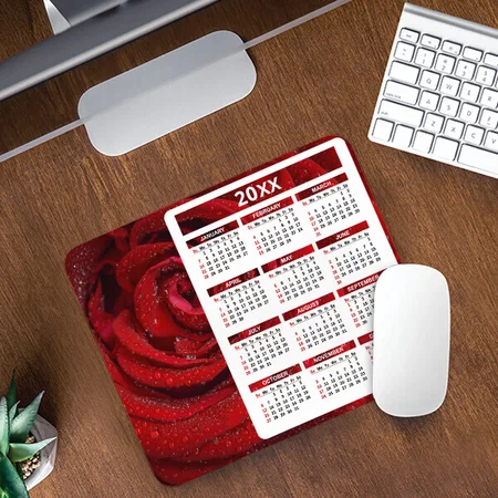 Red Rose Customized Printed Rectangle Calendar Mousepad Photo Mouse Pad
