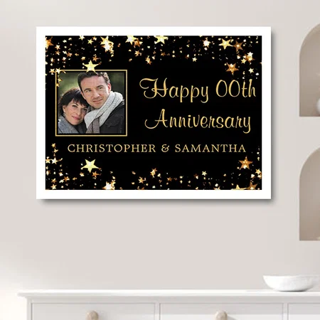 Happy Any Anniversary Black Gold Stars Photo Customized Photo Printed Rectangle Horizontal Canvas Frame