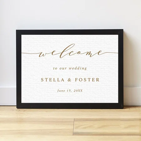 Gold Simple and Modern Wedding Welcome Customized Photo Printed Rectangle Horizontal Canvas Frame