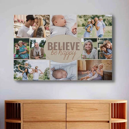 Photo Collage 10 Picture Happy Quote Customized Photo Printed Rectangle Horizontal Canvas Frame