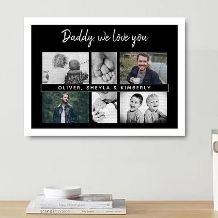 Father with Kids and Family Dad Photo Customized Photo Printed Rectangle Horizontal Canvas Frame