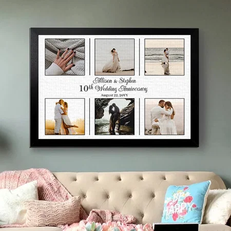 Minimalist 6 Photo 10th Wedding Anniversary Customized Photo Printed Rectangle Horizontal Canvas Frame