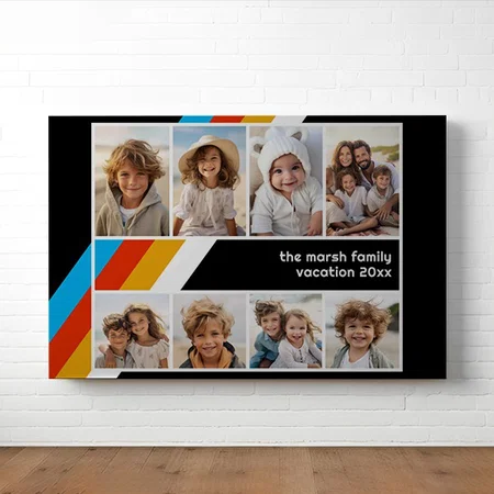 Retro Stripe - 8 Photo Collage Customized Photo Printed Rectangle Horizontal Canvas Frame