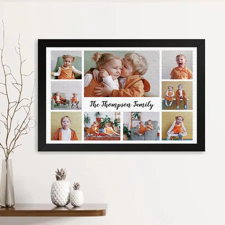 Simple Calligraphy Family Name Photo Collage Customized Photo Printed Rectangle Horizontal Canvas Frame