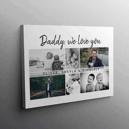 Father with Kids and Family Dad 6 Photo Customized Photo Printed Rectangle Horizontal Canvas Frame