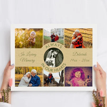 Always in our Hearts Memorial Photo Collage Customized Photo Printed Rectangle Horizontal Canvas Frame