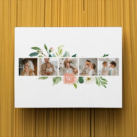 Trendy Collage Family Photo With Flowers Customized Photo Printed Rectangle Horizontal Canvas Frame