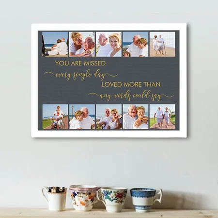 You are Missed 10 Photo Collage Grey Remembrance Customized Photo Printed Rectangle Horizontal Canvas Frame