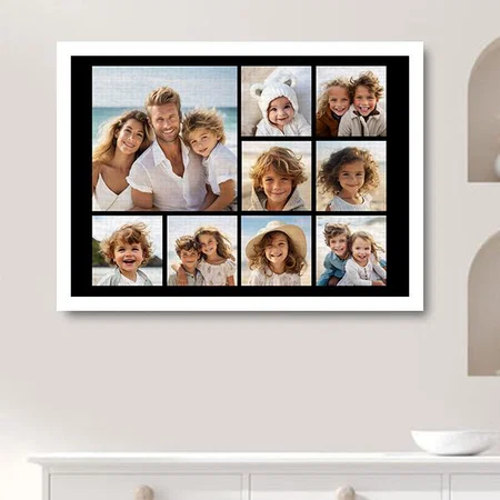 Black 9 Photo Square Collage Customized Photo Printed Rectangle Horizontal Canvas Frame