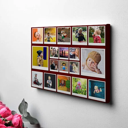 18 Photo Collage Modern Trendy Red Customized Photo Printed Rectangle Horizontal Canvas Frame
