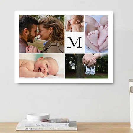 Family monogram photo collage Customized Photo Printed Rectangle Horizontal Canvas Frame