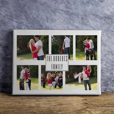 Family Photo Collage With Six Photos Customized Photo Printed Rectangle Horizontal Canvas Frame