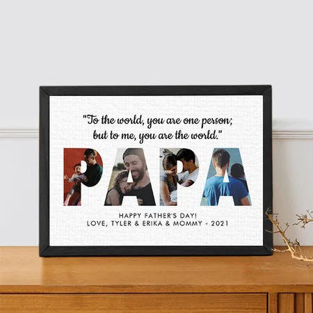Modern PAPA Chic Photo Collage Happy Father's Day Customized Photo Printed Rectangle Horizontal Canvas Frame