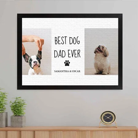 Modern Collage Photo Best Dad Dog Ever Customized Photo Printed Rectangle Horizontal Canvas Frame