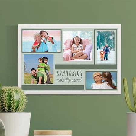 Grandkids Make Life Grand Photo Collage Customized Photo Printed Rectangle Horizontal Canvas Frame