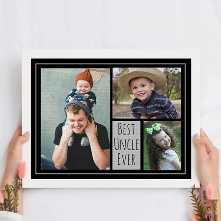 Custom 3 Photo Collage Best Uncle Ever Customized Photo Printed Rectangle Horizontal Canvas Frame