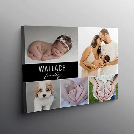 Family Name Photo Collage  Customized Photo Printed Rectangle Horizontal Canvas Frame