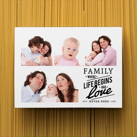 Modern Family Love Quote Photo Collage Customized Photo Printed Rectangle Horizontal Canvas Frame