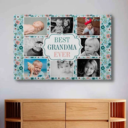 Best Grandma Ever Floral Photo Collage Customized Photo Printed Rectangle Horizontal Canvas Frame