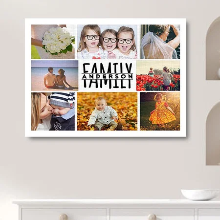 Family 8 Photo Collage Customized Photo Printed Rectangle Horizontal Canvas Frame