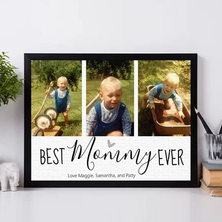 Best Mommy Ever 3 Photo Collage Customized Photo Printed Rectangle Horizontal Canvas Frame