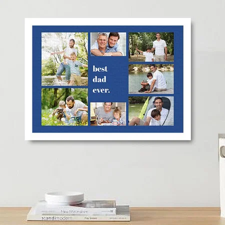 Best Dad Ever 7 Photo Collage Blue Customized Photo Printed Rectangle Horizontal Canvas Frame