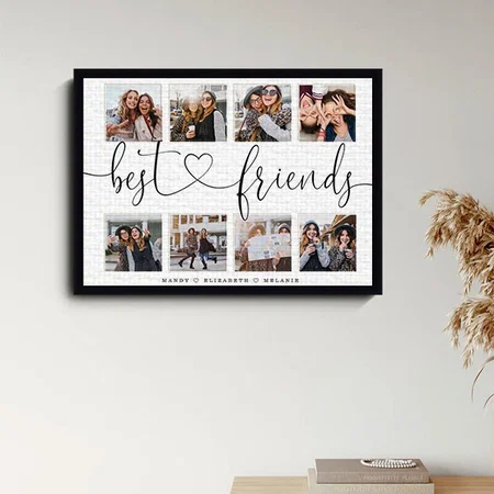 Best Friends Script Gift For Friends Photo Collage Customized Photo Printed Rectangle Horizontal Canvas Frame