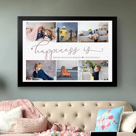 Happiness is | Mommy 6 Photo Collage Customized Photo Printed Rectangle Horizontal Canvas Frame