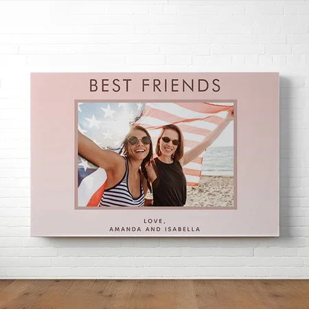 Best Friends Blush Pink Rose Gold Photo Customized Photo Printed Rectangle Horizontal Canvas Frame