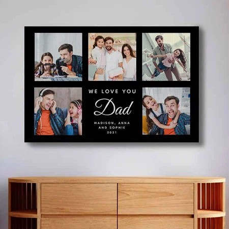 DAD Custom Family Photo Collage Father's Day Black Customized Photo Printed Rectangle Horizontal Canvas Frame