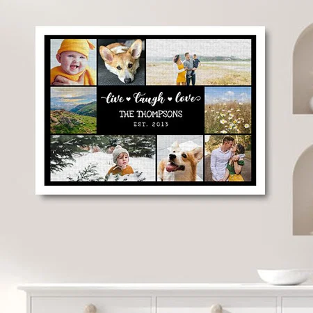 Live Laugh Love Black Photo Collage Customized Photo Printed Rectangle Horizontal Canvas Frame