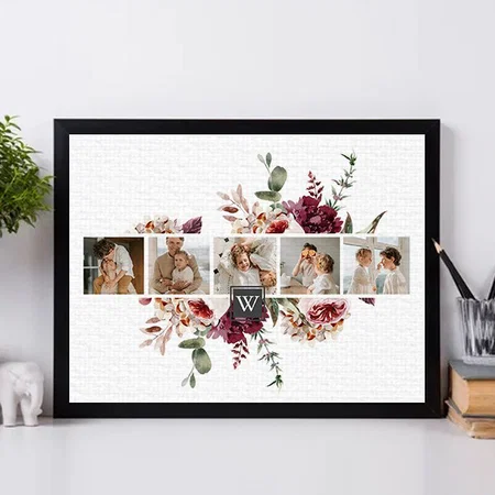 Trendy Collage Family Photo Colorful Flowers Gift Customized Photo Printed Rectangle Horizontal Canvas Frame