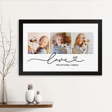 Love in Black Heart Customized Photo Printed Rectangle Horizontal Canvas Frame