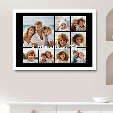 Black 9 Photo Collage Customized Photo Printed Rectangle Horizontal Canvas Frame